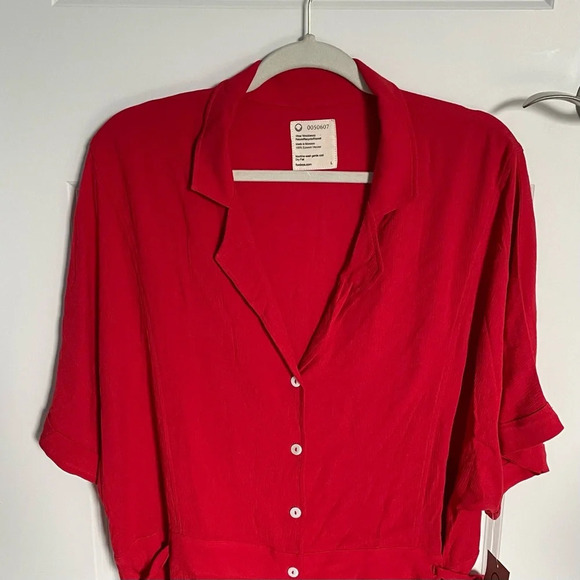 New! For Days Red Short Sleeve Utility Romper - 29623 - Picture 3 of 14